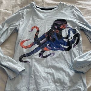 Tea Collection Light Blue Long Sleeve Tee with Octopus Graphic